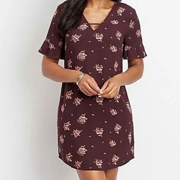 Maurice’s Burgundy Floral Shift Dress - Picture 1 of 6